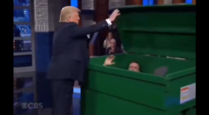 Polémica en EE.UU.: la Casa Blanca difunde un vídeo con IA de Trump arrojando a Stephen Colbert a la basura