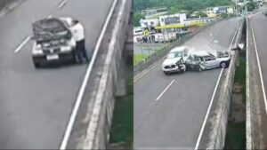 Video muestra el trágico accidente en un viaducto de Brasil donde un conductor murió tras ser expulsado del puente