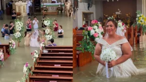 Una boda bajo el agua: pareja se casó en una iglesia inundada en Filipinas