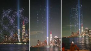 2.977 drones recrearon las Torres Gemelas sobre Nueva York en homenaje a las víctimas del 11-S