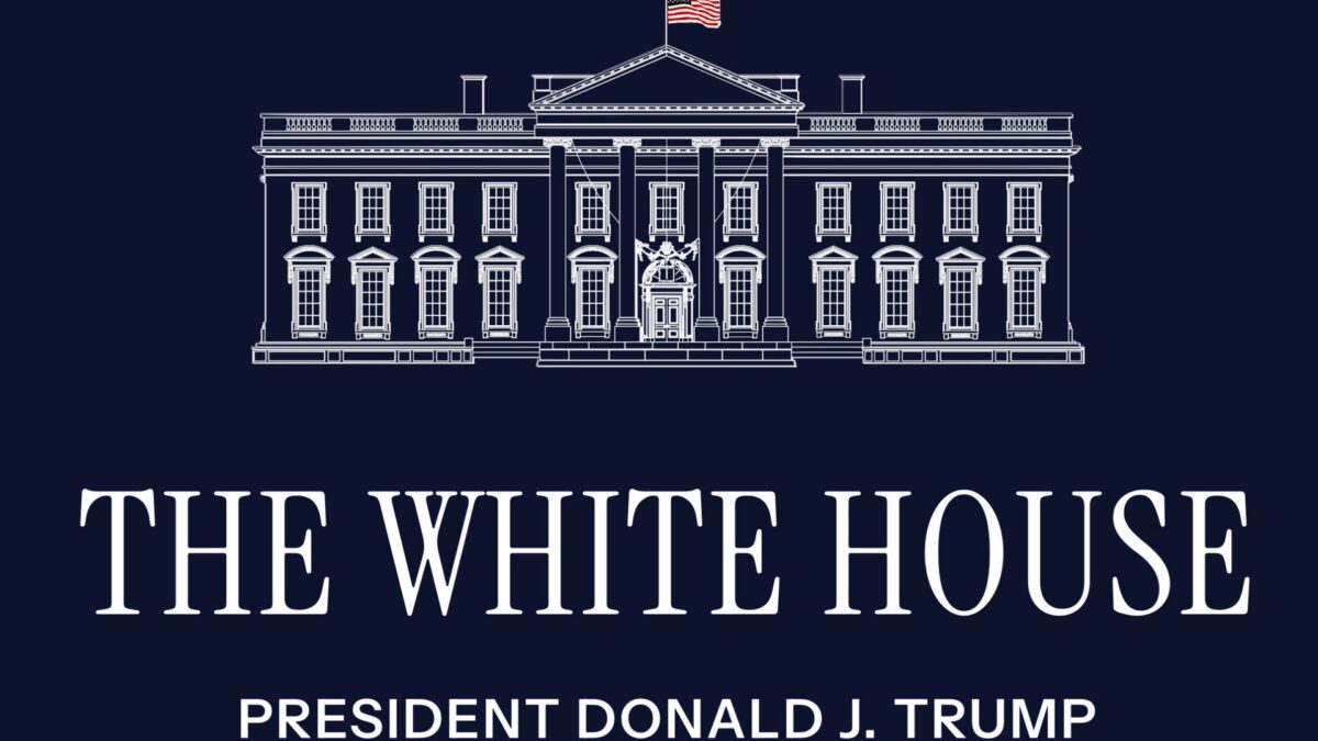 Logotipo institucional de la Casa Blanca con la leyenda 'President Donald Trump' (2025)